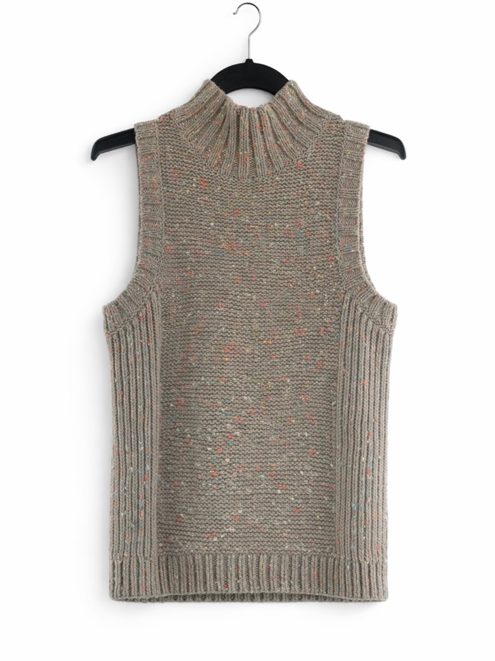 Anthropologie Sleeveless Sweater XS | Tan Flecked Knit Mock Neck Cozy Chic